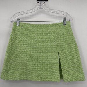 ZARA Green Tweed Cotton Front Slit Mini Skirt Women's M